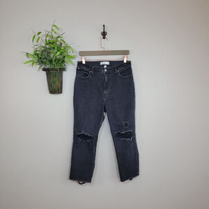 AF 29 Abercrombie & Fitch Ankle Straight Leg Jeans Ultra High Rise Ripped Black